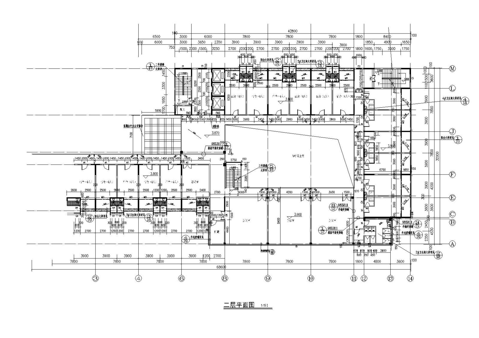 [广西]省体育局运动员公寓建筑施工图施工图下载【ID:149867116】