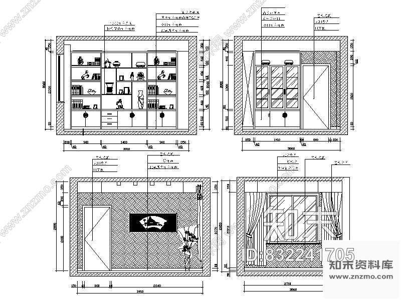 图块/节点小书房立面图cad施工图下载【ID:832241705】