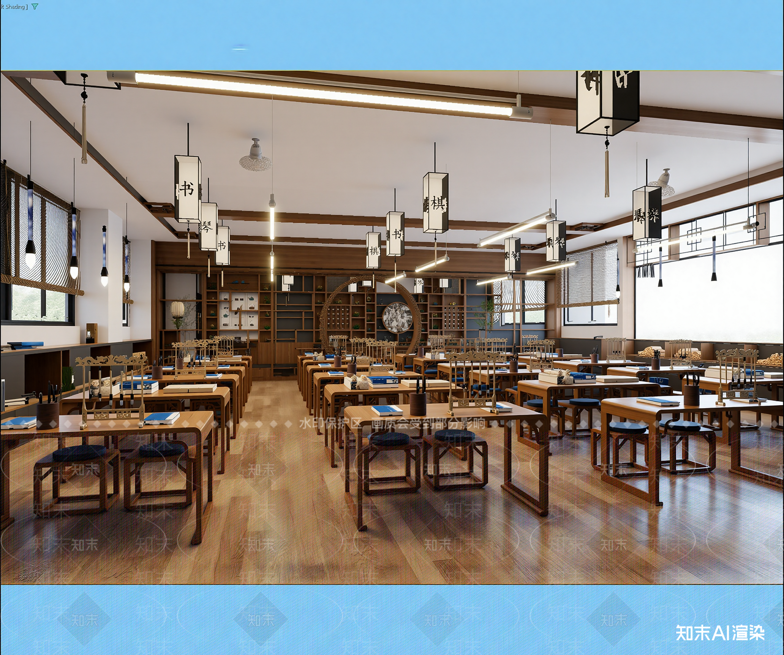 新中式教室3D模型下载【ID:1214949237】