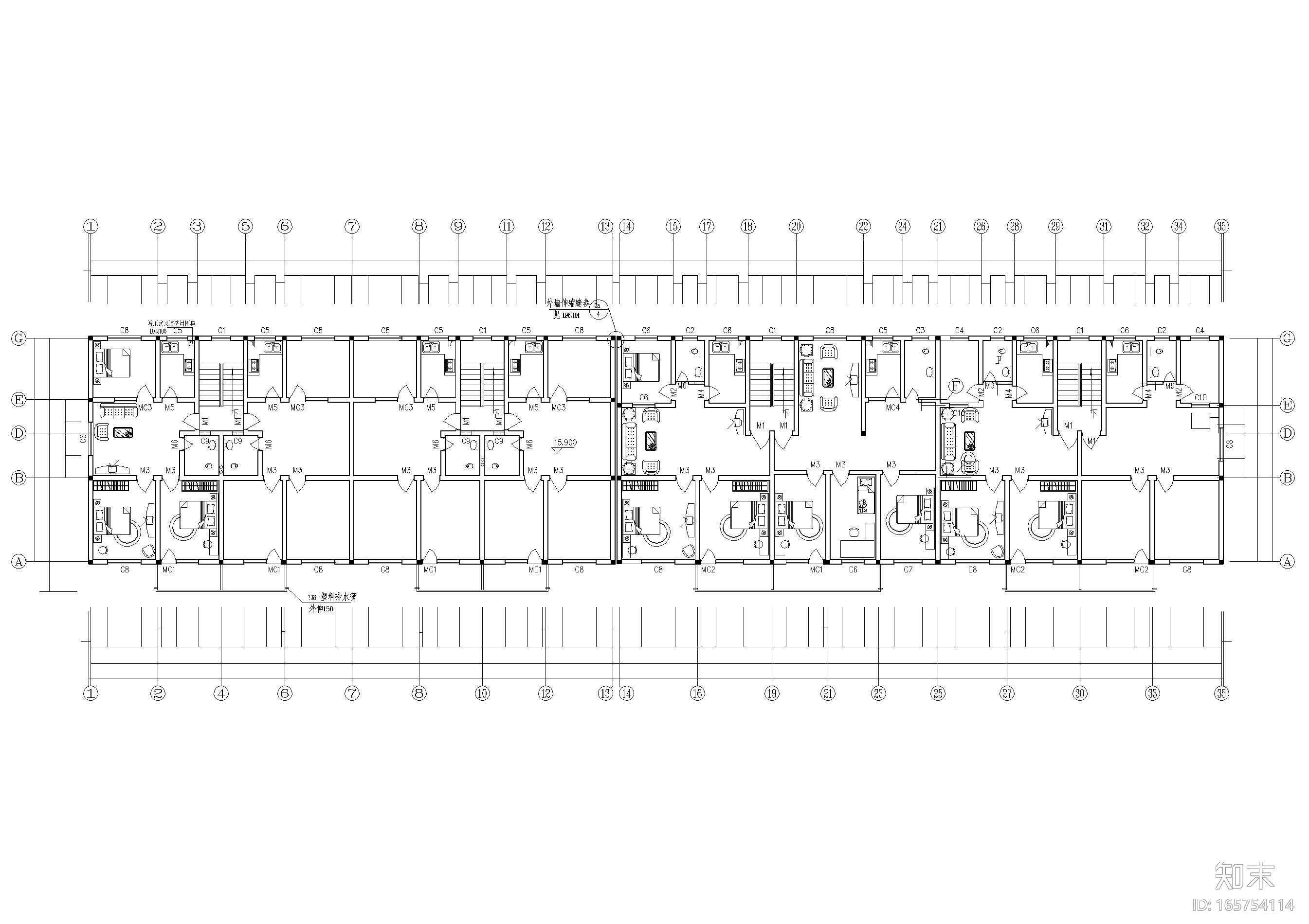 某七层多层宿舍楼建筑施工图cad施工图下载【ID:165754114】