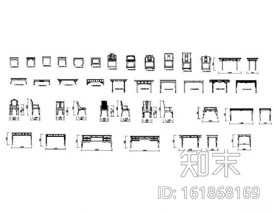 中式特色桌椅图块集cad施工图下载【ID:161868169】