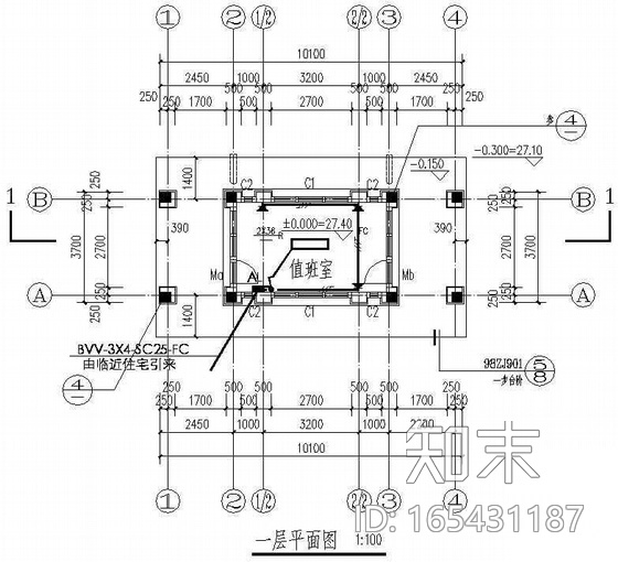 [武汉]某欧式岗亭建筑与结构施工图cad施工图下载【ID:165431187】