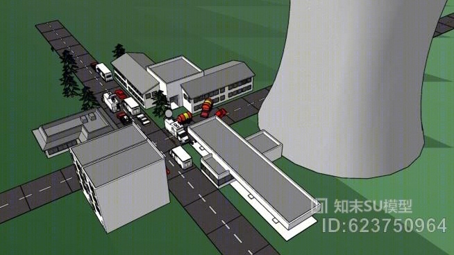 碰撞+汽油车+加油站+核电厂=SU模型下载【ID:623750964】