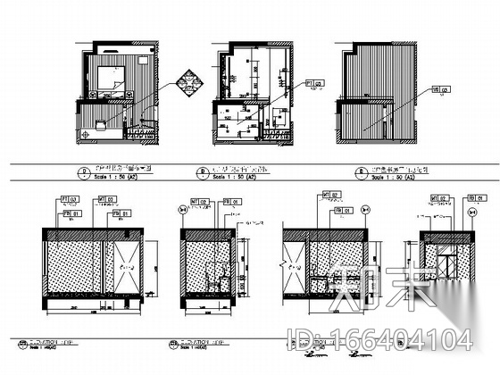 [广东]小户型两居室样板房室内装修施工图cad施工图下载【ID:166404104】