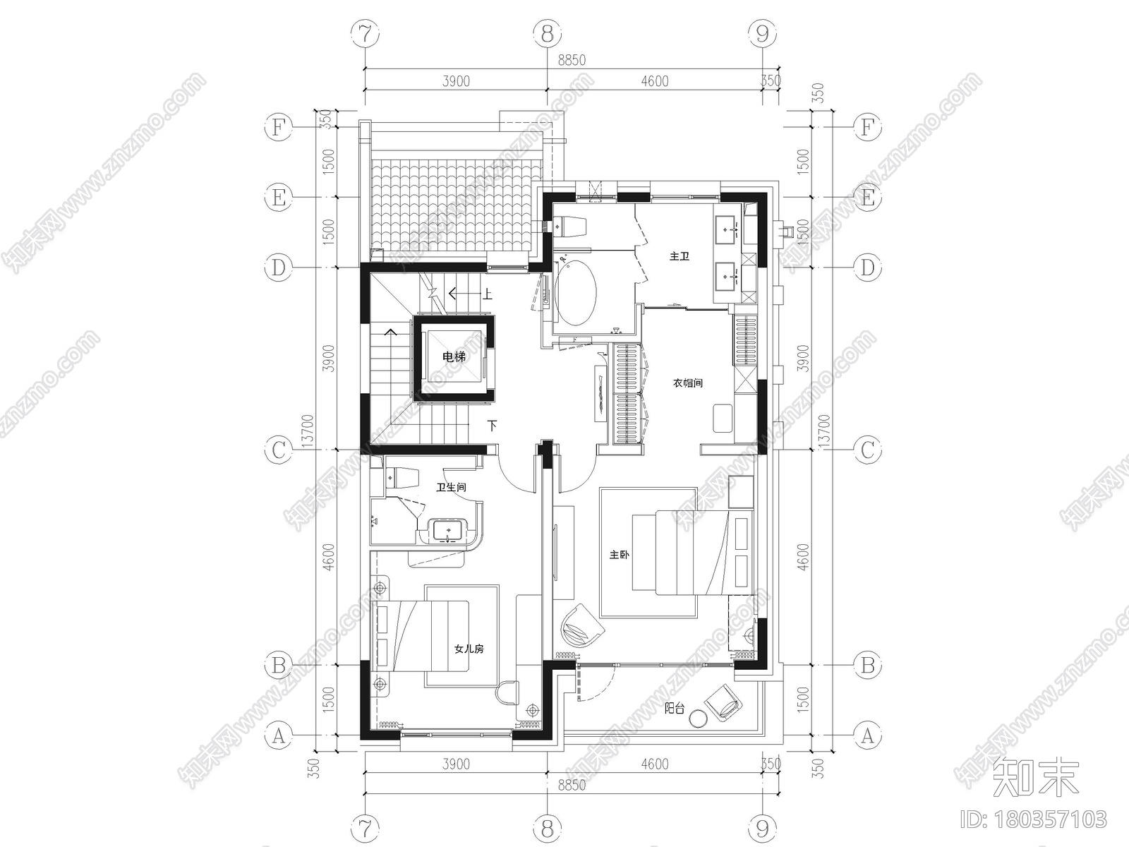 [北京]390㎡二层三居联排别墅施工图+3D模型施工图下载【ID:180357103】