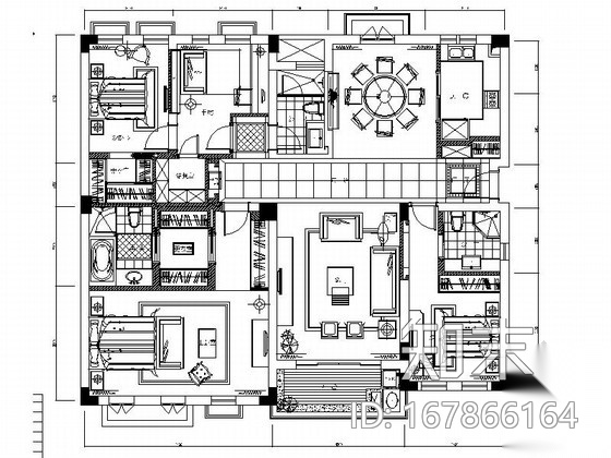 [上海]威尼斯水域现代精装四居室样板房装修施工图施工图下载【ID:167866164】