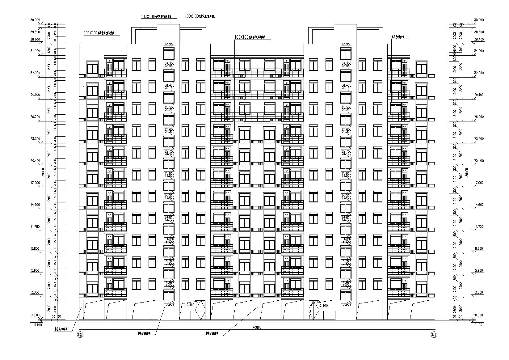 底层架空一梯两户高层住宅楼建筑施工图cad施工图下载【ID:164871197】