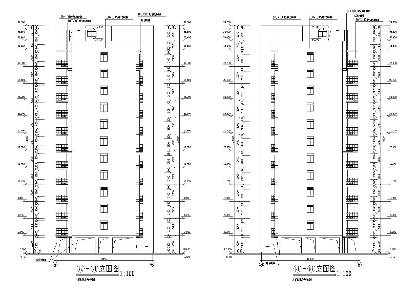 底层架空一梯两户高层住宅楼建筑施工图cad施工图下载【ID:164871197】