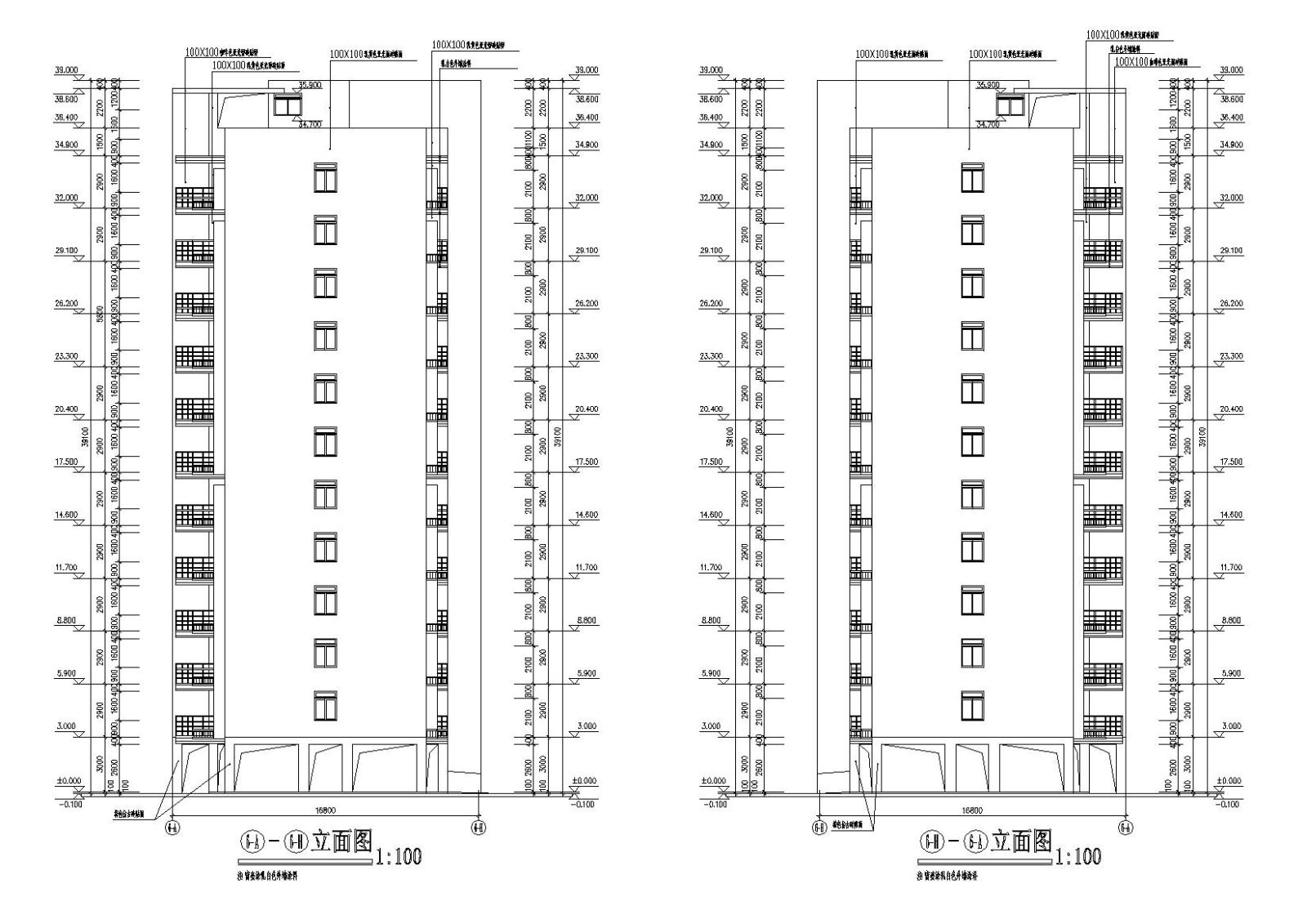 底层架空一梯两户高层住宅楼建筑施工图施工图下载【ID:149537104】