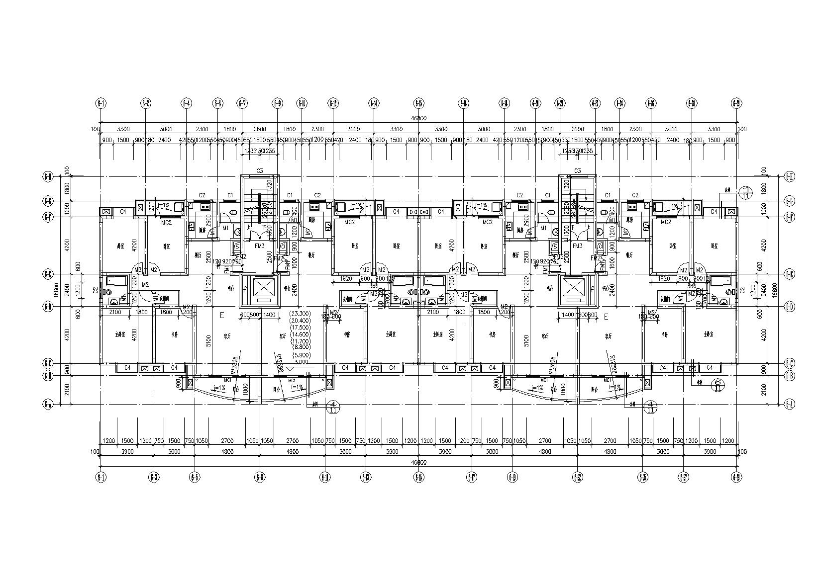 底层架空一梯两户高层住宅楼建筑施工图cad施工图下载【ID:164871197】