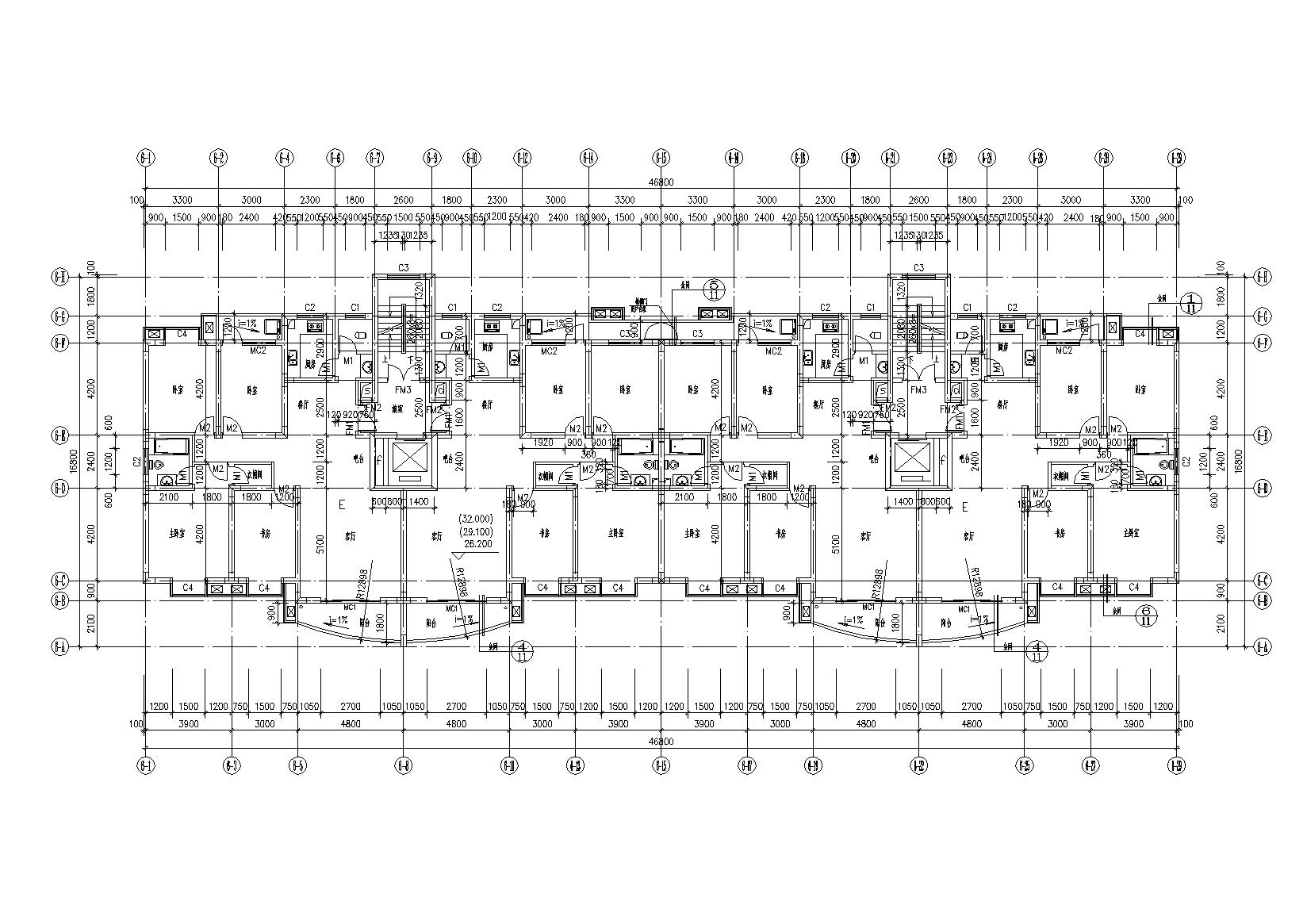 底层架空一梯两户高层住宅楼建筑施工图cad施工图下载【ID:164871197】