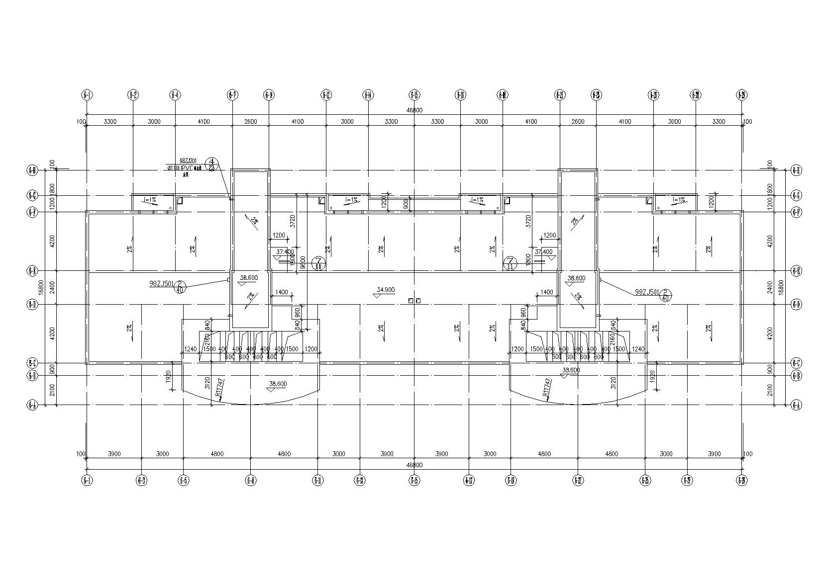 底层架空一梯两户高层住宅楼建筑施工图cad施工图下载【ID:164871197】