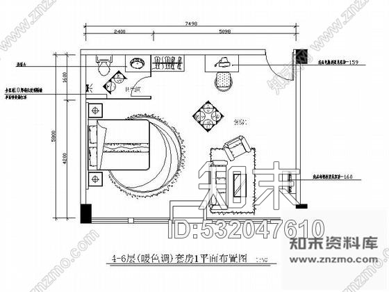 施工图暖色酒店双人床套房装修图施工图下载【ID:532047610】