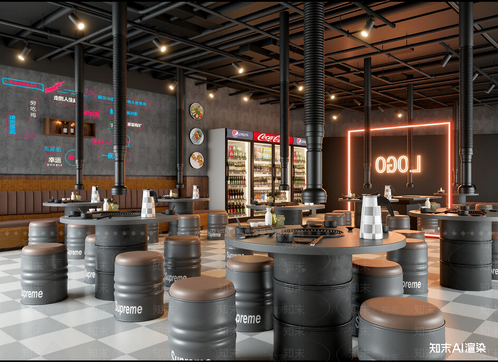 工业风火锅店3D模型下载【ID:1214131030】