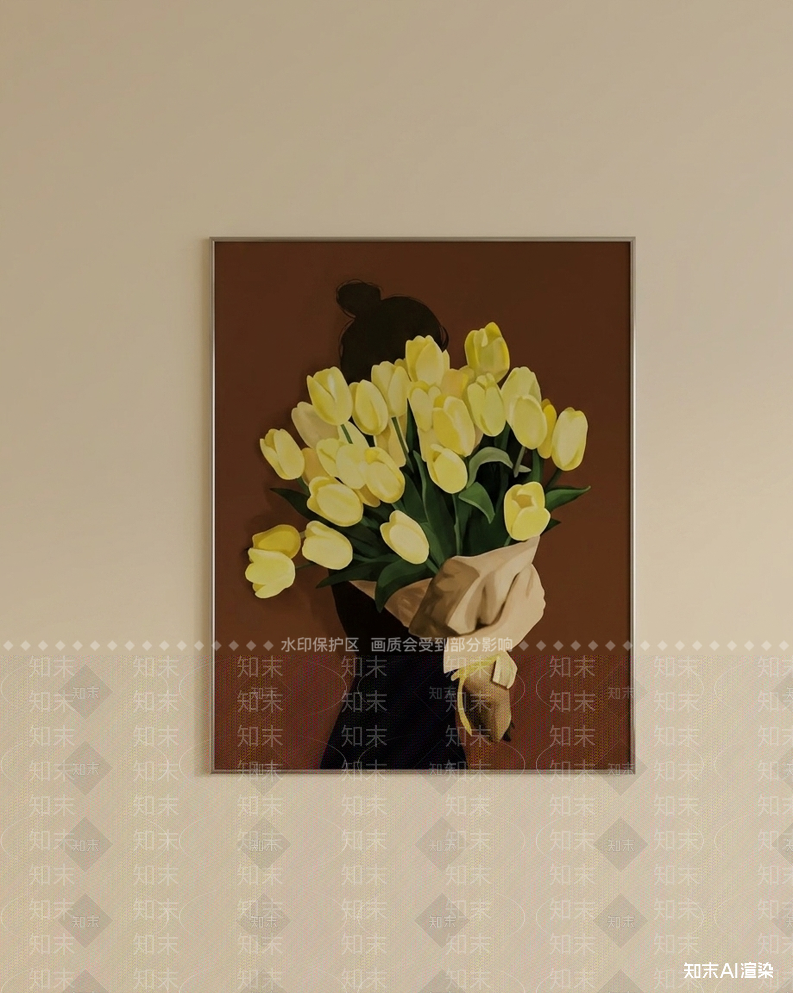 奶油挂画3D模型渲染效果图