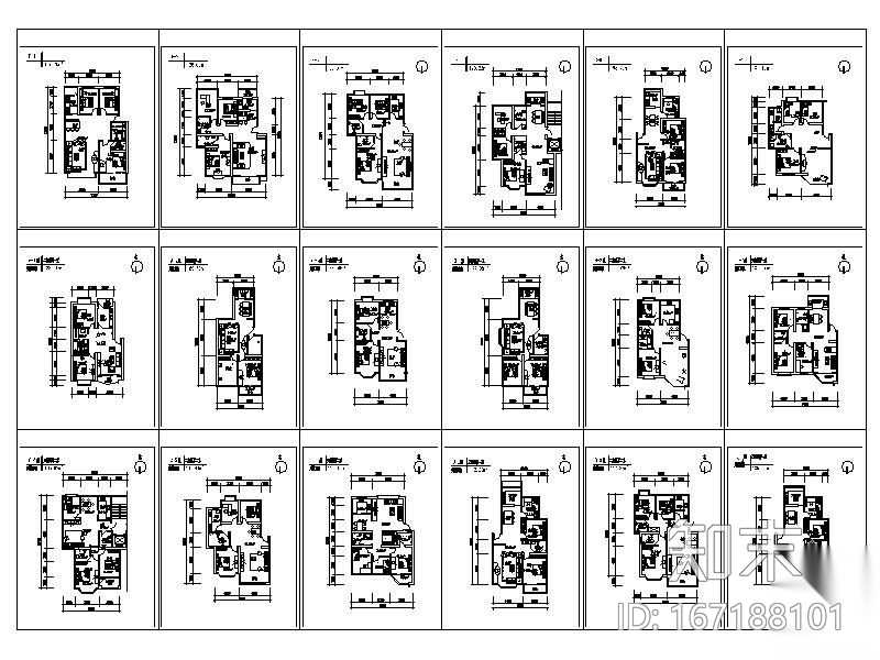 18个住宅户型CAD平面布置图施工图下载【ID:167188101】