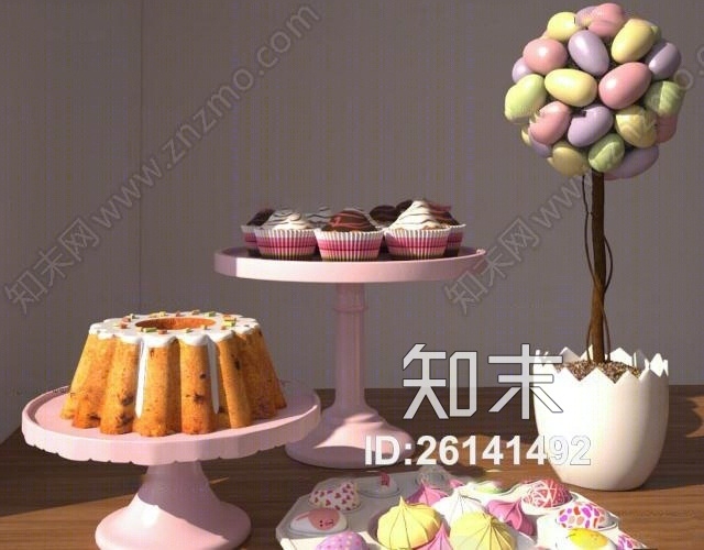 现代蛋糕架甜点组合3D模型下载【ID:26141492】
