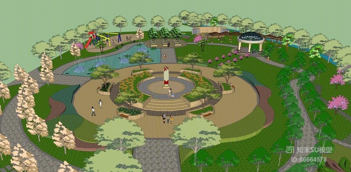 公园景观设计SU模型下载【ID:66664578】