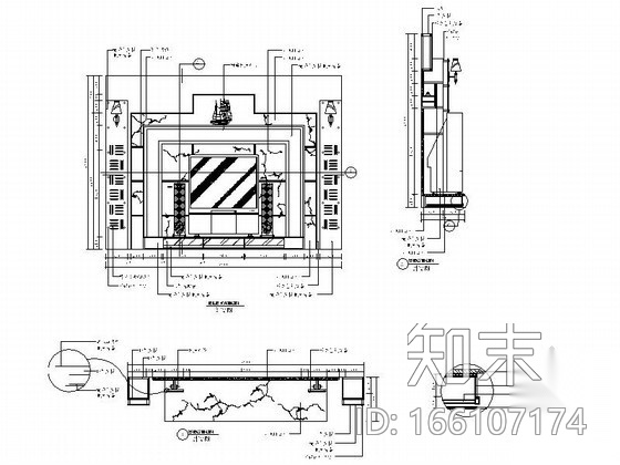 大理石电视背景墙详图cad施工图下载【ID:166107174】