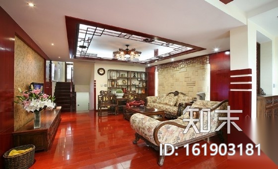 新中式联排别墅室内装修图（含实景）cad施工图下载【ID:161903181】