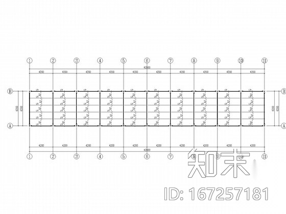 单层钢框架停车棚结构施工图cad施工图下载【ID:167257181】