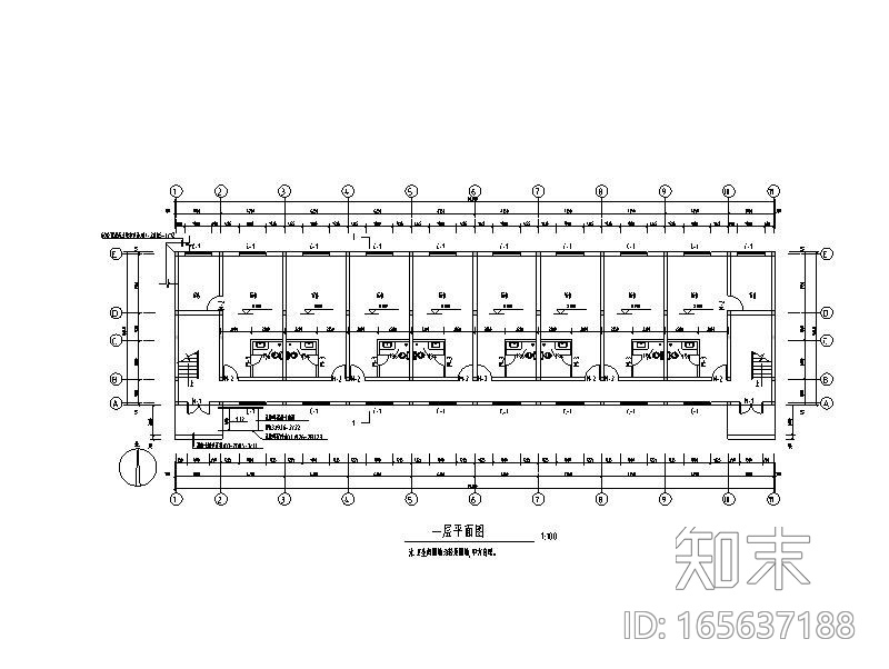 2层坡屋顶砖混结构职工宿舍建筑结构施工图cad施工图下载【ID:165637188】