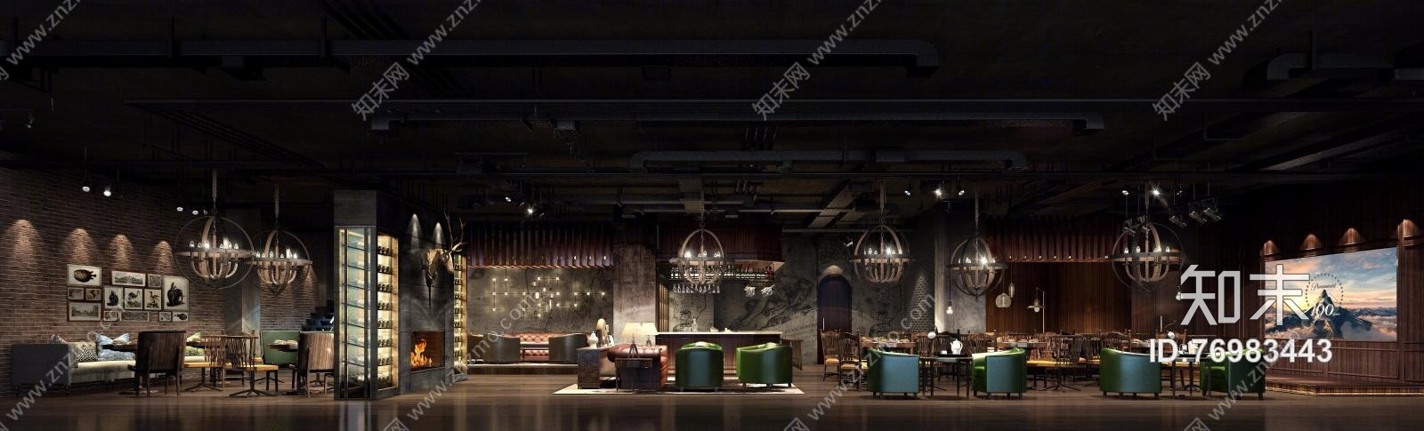 工业化复古简约loft风格酒吧cad施工图下载【ID:76983443】