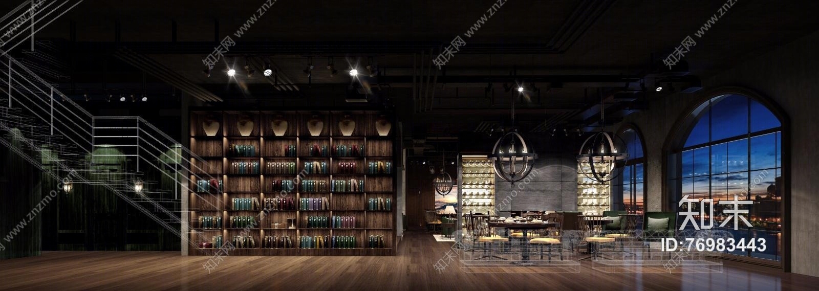 工业化复古简约loft风格酒吧cad施工图下载【ID:76983443】