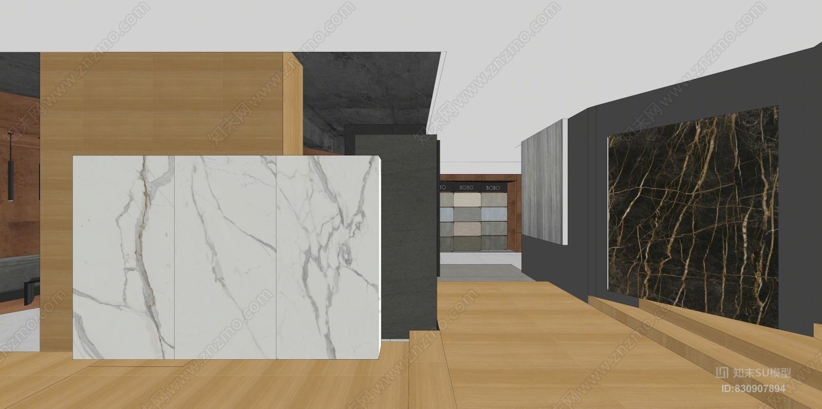 现代极简奢华展厅SU模型下载【ID:830907894】