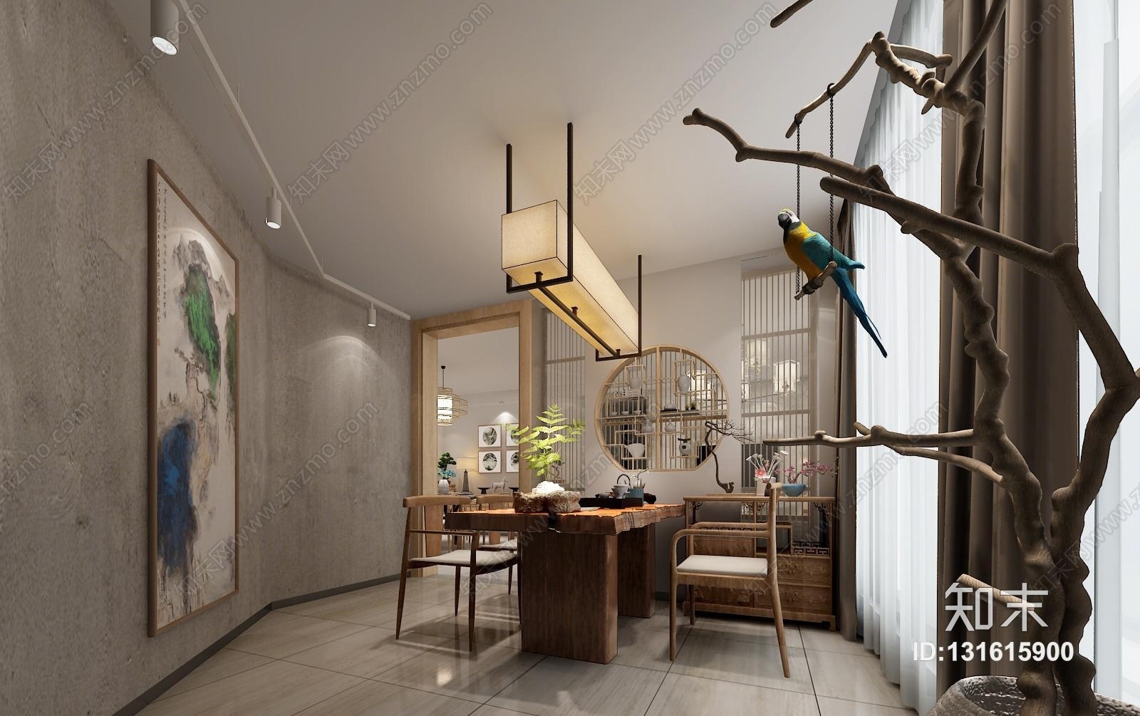 新中式家具茶室3D模型下载【ID:131615900】