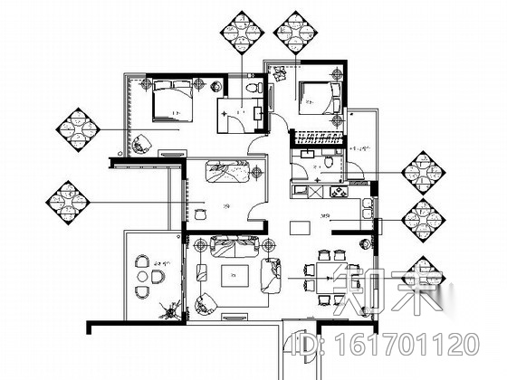 [三亚]现代风格度假公寓小居室室内空间装修施工图cad施工图下载【ID:161701120】