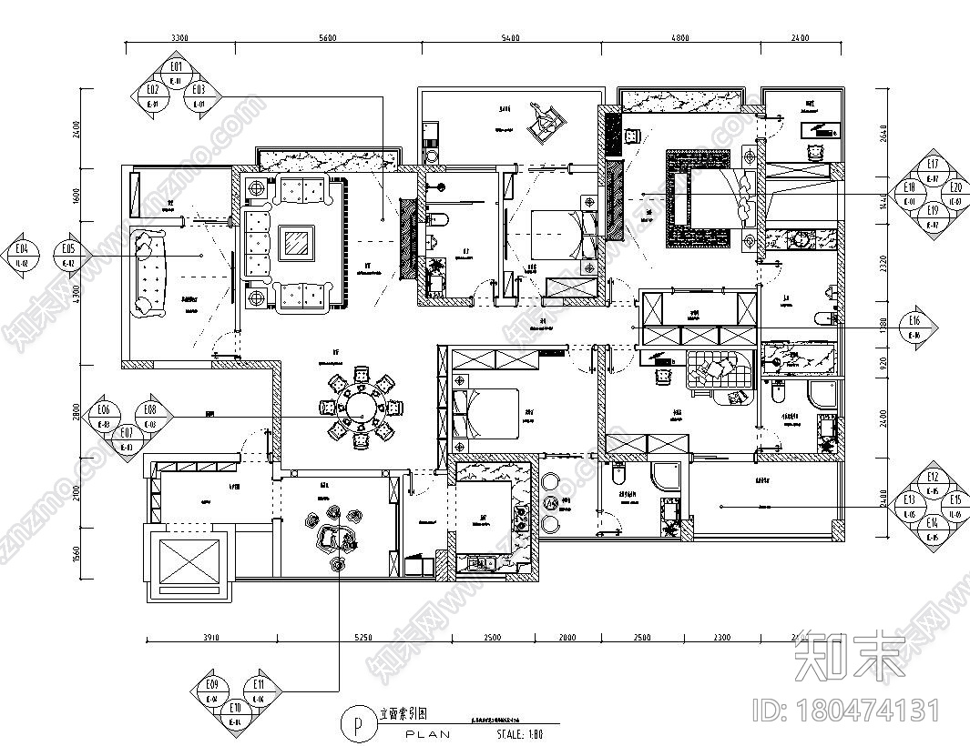 欧陆风格三居室整体家居施工图设计施工图下载【ID:180474131】