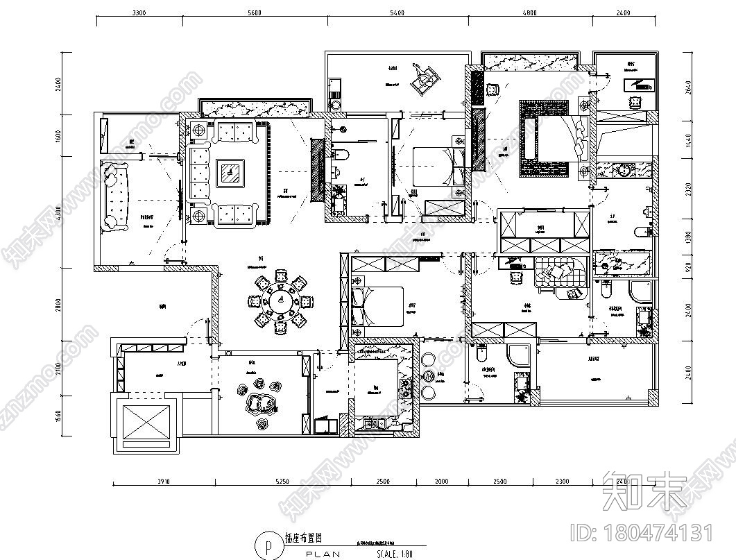 欧陆风格三居室整体家居施工图设计施工图下载【ID:180474131】