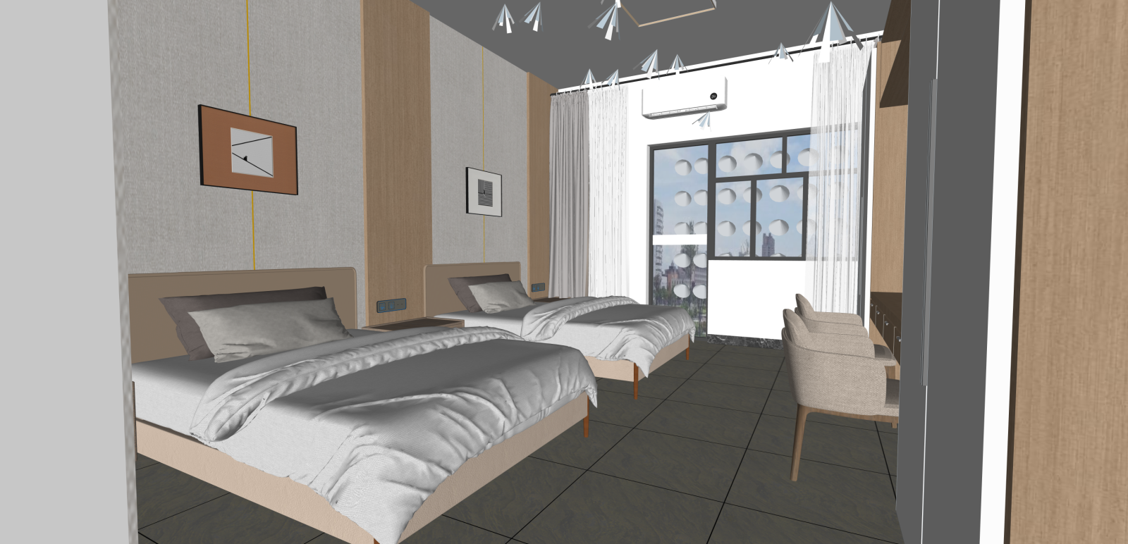 新中式宿舍SU模型下载【ID:1215962052】
