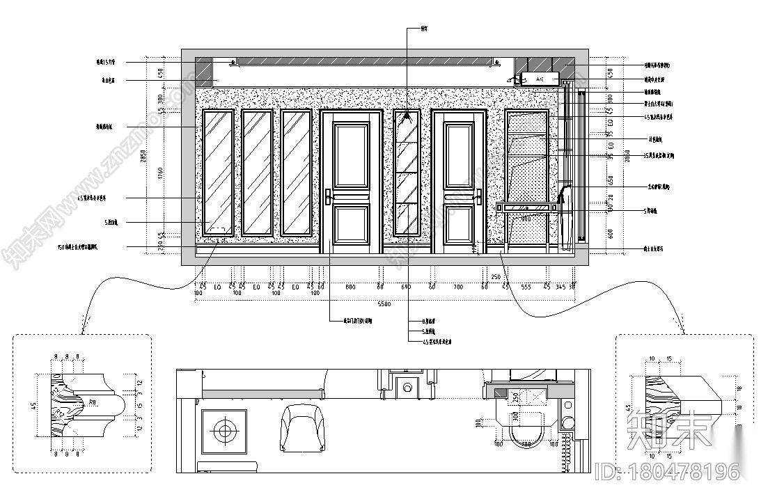 欧式风格60㎡一居室装修施工图设计cad施工图下载【ID:180478196】