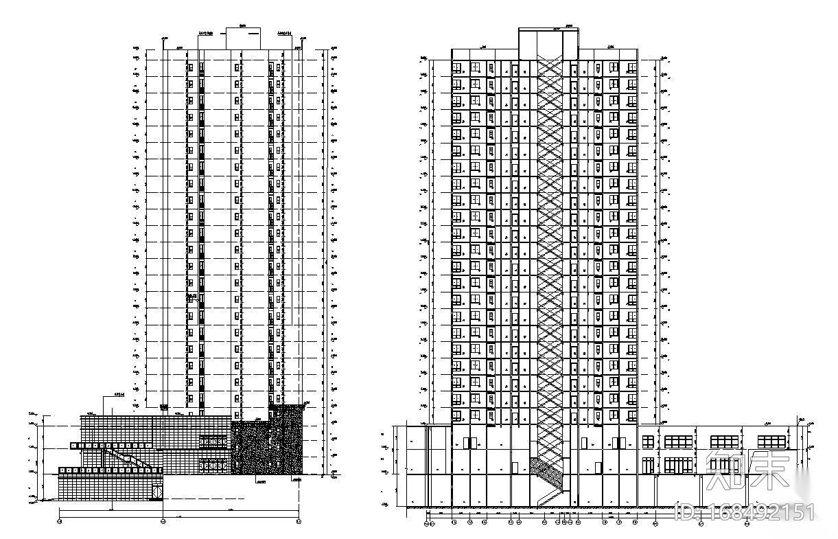 三房两厅两卫+一房一厅一卫户型设计cad施工图下载【ID:168492151】