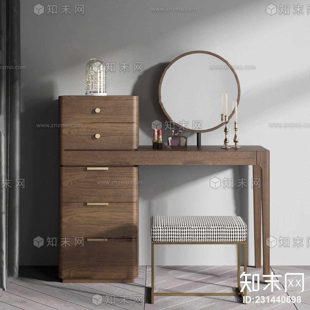 现代实木梳妆台3D模型下载【ID:231440698】