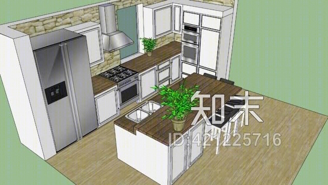 温馨现代厨房SU模型下载【ID:421225716】