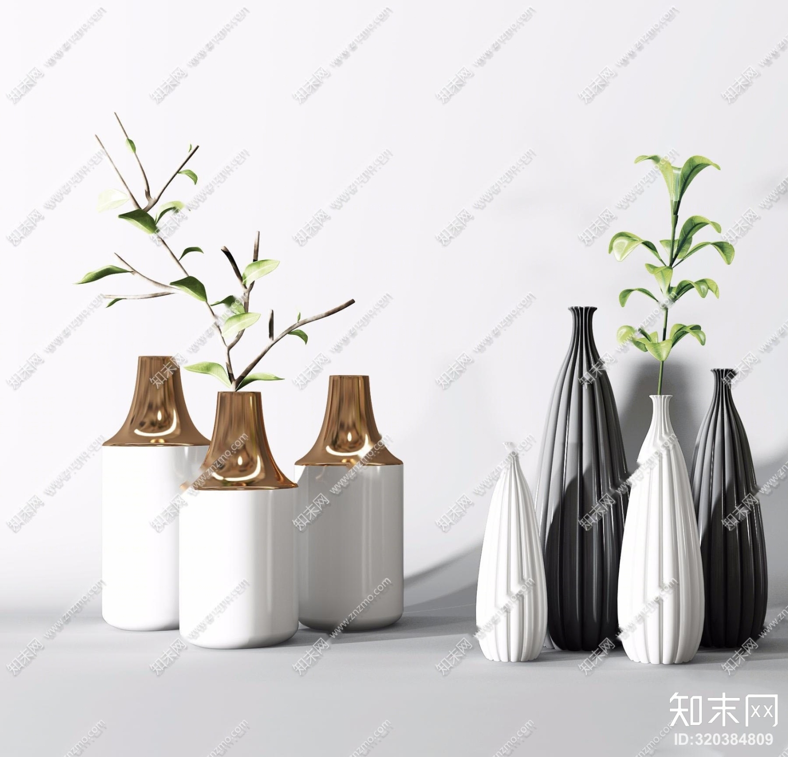 现代陶瓷花瓶组合3D模型下载【ID:320384809】