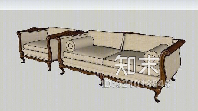 传统古典沙发与扶手椅SU模型下载【ID:321018946】