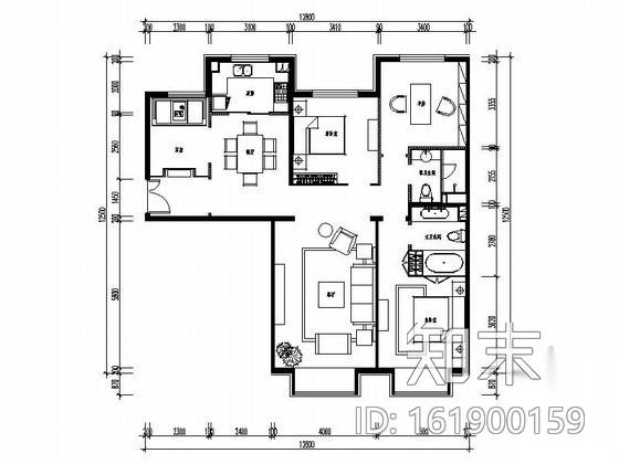 [北京]某三居室样板房室内装修图施工图下载【ID:161900159】