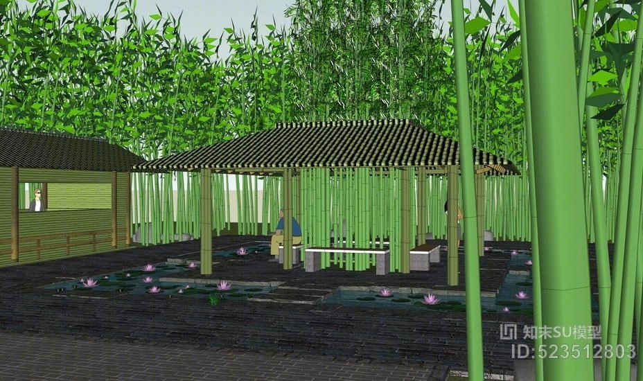 中式广场景观SU模型下载【ID:523512803】