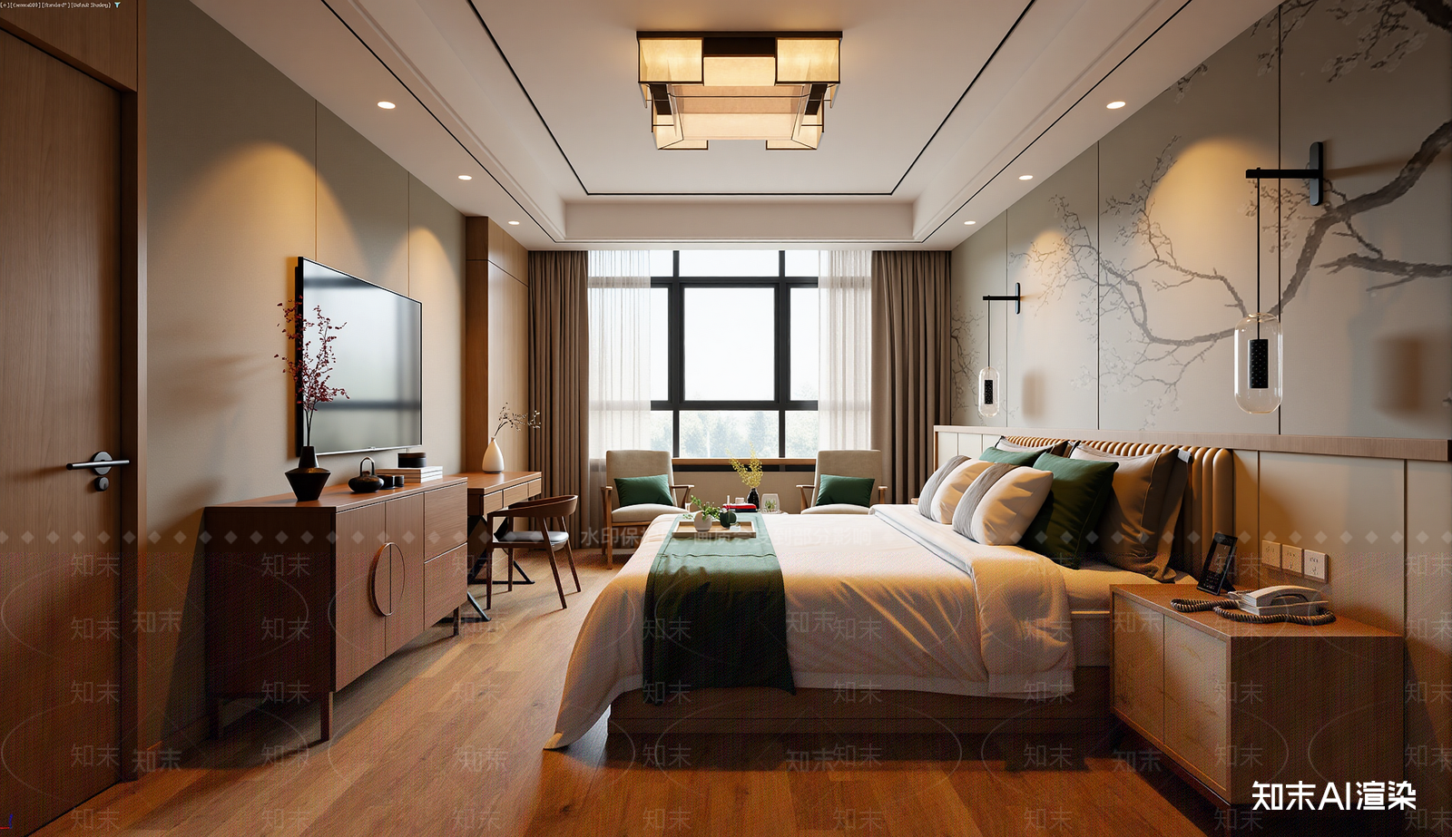 新中式家居卧室3D模型下载【ID:1221471951】
