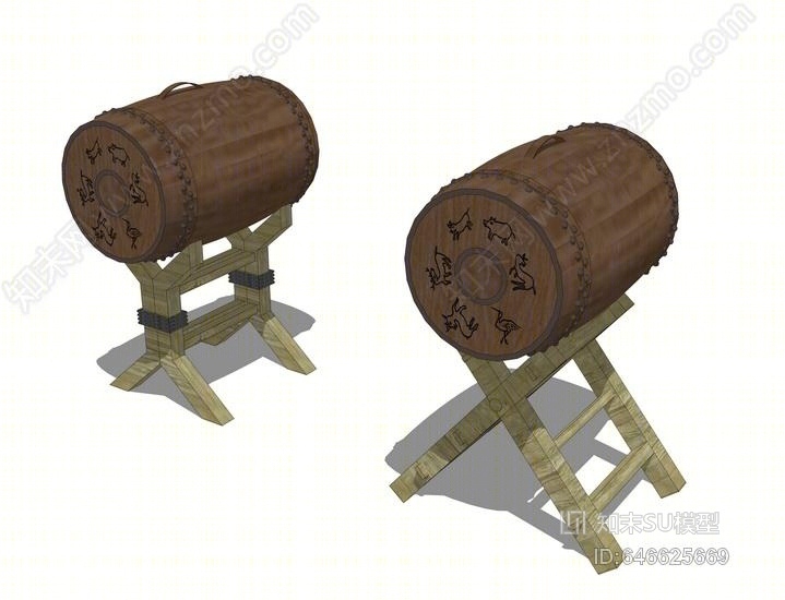 黎族乐器独木皮鼓SU模型下载【ID:646625669】