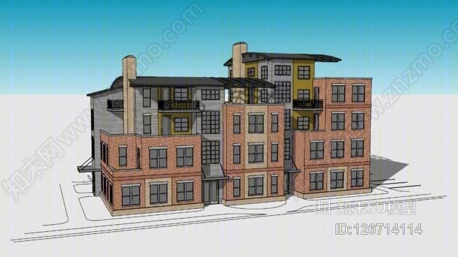 混合使用建筑模型。SU模型下载【ID:126714114】