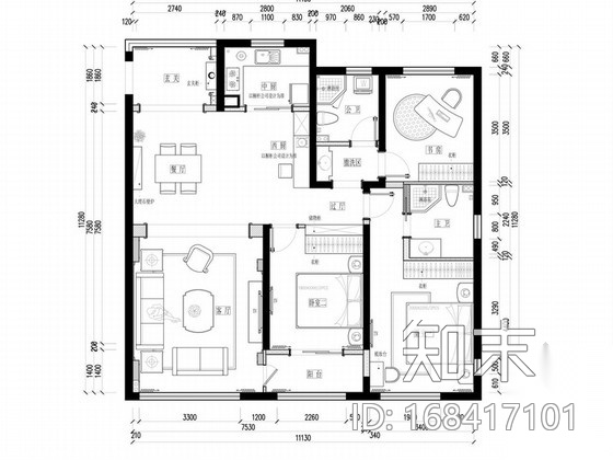 [杭州]140平米欧式风格三室两厅室内装修图（含效果）施工图下载【ID:168417101】