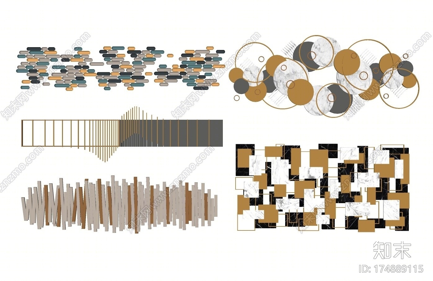 现代轻奢金属墙饰挂饰组合SU模型下载【ID:174889115】