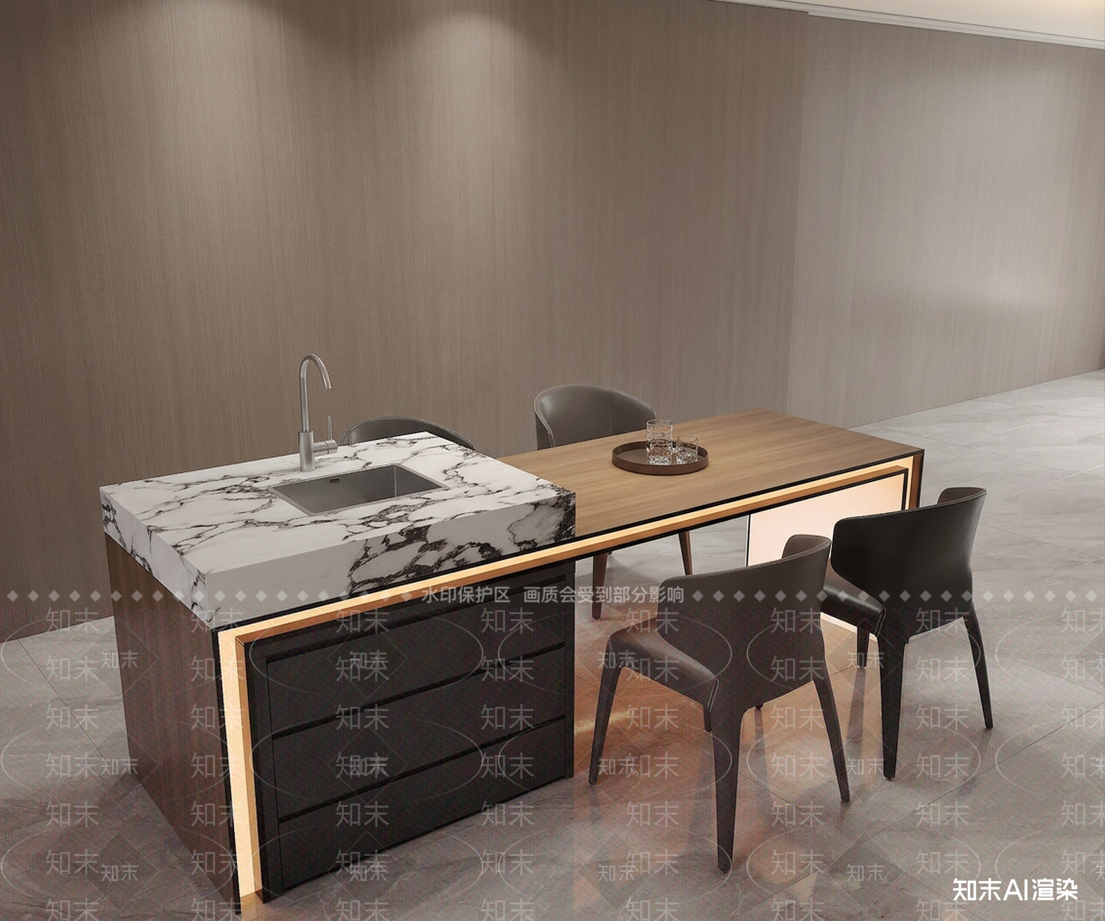 现代餐桌椅3D模型渲染效果图