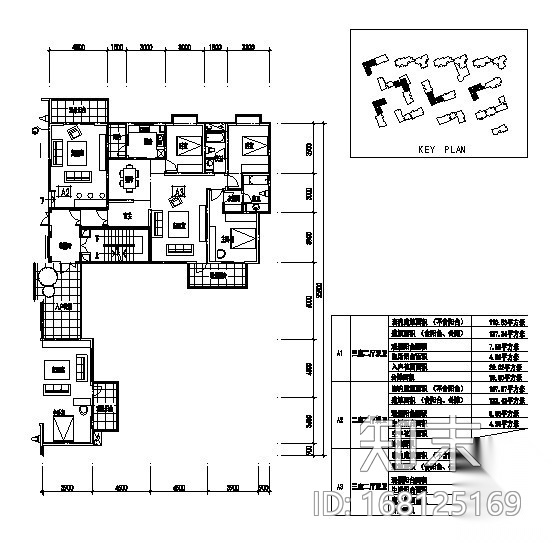 转角三户小高层户型图集cad施工图下载【ID:168125169】