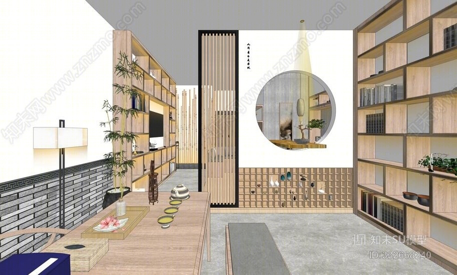 中式办公室室内设计SU模型下载【ID:332668240】